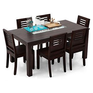 Brighton-Capra 6 Seater Dining Table Set (Mahogany Finish) Dining Room Chairs Diy, Wood Wardrobe Design, 6 Dining Table, Table Apartment, Small Dining Table Apartment, Latest Dining Table, Wooden Dining Table Designs, Dining Room Furniture Design, Wooden Wardrobe Design