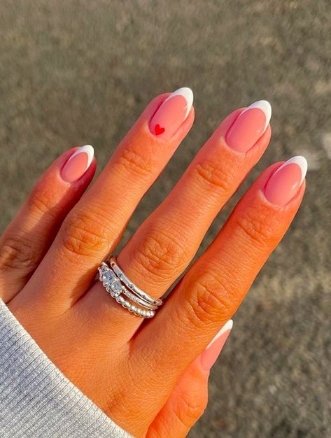 French Tip Nails With A Twist, Fun French Tip Nails, French Nails With A Twist, Red Valentines Nails, French Manicure With A Twist, Engagement Nails, Valentines Day Nails, May Nails, Valentine Nails