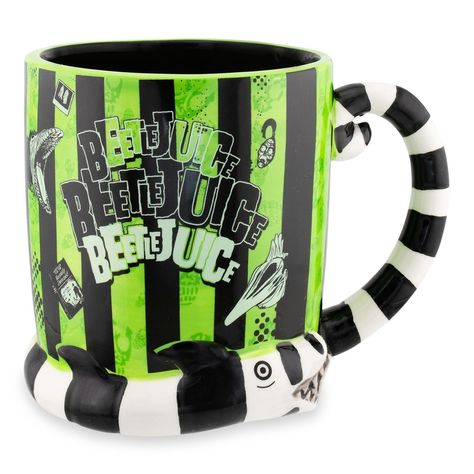 Enjoy your favorite beverage in style with this fun Beetlejuice mug! Fun and functional, this mug is great for using around the house, at the office, parties, and more! Officially licensed. Produced by Silver Buffalo, a trendsetting housewares and home decor company based in the heart of New York City. Monster Mug, Tim Burton Beetlejuice, Name Boxes, You Loose, Unique Coffee Mugs, Bold Stripes, Unusual Design, Unique Coffee, Beetlejuice