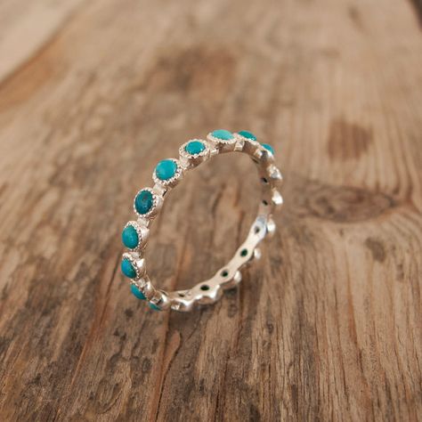 White Gold turquoise Ring - Eternity ring - Green stone ring - bridesmaid gift - anniversary ring - 14 Karat Western Wedding Rings, Gold Turquoise Ring, Southern Jewelry, Ring Green Stone, Western Rings, Green Stone Ring, Cowgirl Accessories, Turquoise Gold Ring, Country Jewelry