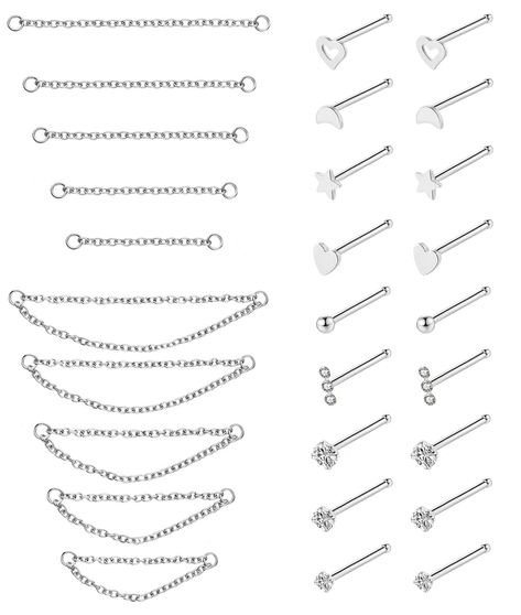 PRICES MAY VARY. NOSE RINGS CHAIN SET: One Order Includes 9 Pairs Nose Studs and 10 Pcs Nose Chains in Different Length, Sufficient Length Help You Find What Length You Need for Your Nose Easily. Multiple Nose Stud Offer You Different Wearing Experience CUTE AND SIMPLE DESIGN: These Nose Ring Set Are Very Pretty and Simple, Making You Look More Elegant and Charming, Suit for Both Men and Women. The Nose Chains also Can be Matched for Ear and Lip Piercing SUITABLE SIZE: The Nose Stud Gauge: 20G(0 Double Nose Stud, Nose Ring Chain, Nostril Piercing Jewelry, Chain Piercing, Stud Nose Ring, Rings Chain, Nostril Piercing, Nose Piercings, Nose Studs