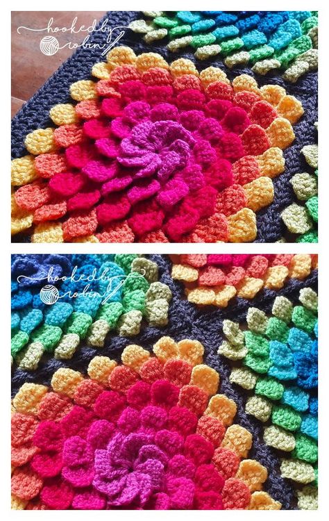 3D Petal Granny Square Crochet Pattern 3d Crochet Granny Squares, 3d Granny Square Pattern, 3d Granny Squares, Crochet Flower Granny Square Pattern, Interesting Crochet, Crochet Flower Blanket, Square Crochet Pattern, Flower Granny Square, Granny Square Pattern