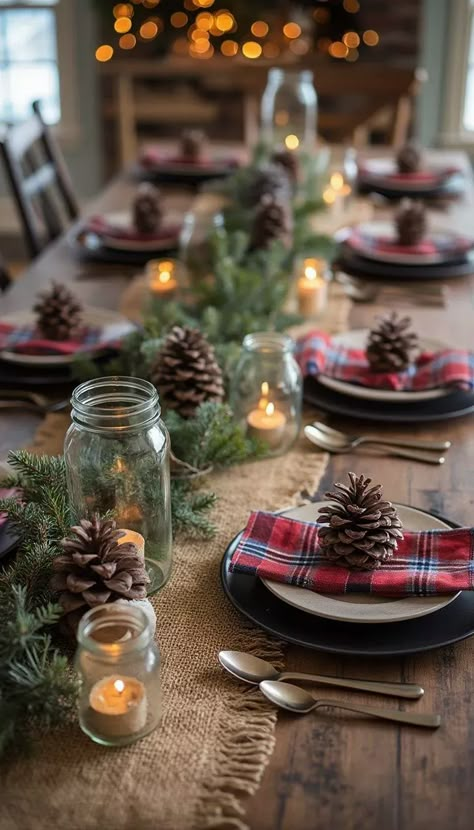 15 Unique Winter Tablescapes to Transform Your Dining Room 9 Rustic Winter Table Decor, Long Christmas Table Decor, Winter Tablescape Ideas, Winter Dining Table Decor, Winter Dinner Table, Table Decorations Winter, Winter Dining Room Decor, Slow Christmas, Boho Tablescape