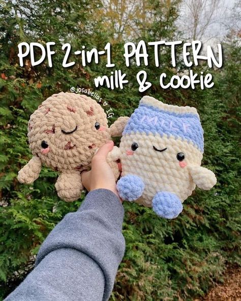 PDF 2-in-1 crochet PATTERN Milk & Cookie Besties Chocolate Chip Cookie and Milk Carton Santa Xmas Josabella's Crochet Shop Instant Download Crochet toys free patterns easy #crochettoysfreepatternseasy #crochet #crochettoy #crochetpattern #crochetpatterns 4.339 Toys Quotes, Easy Crochet Animals, Confection Au Crochet, Crochet Animals Free Patterns, Crochet Shop, Crochet Food, Kawaii Crochet, Beginner Crochet Projects, Crochet Simple