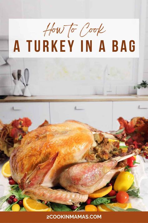 When you learn how to cook a turkey in a bag, you'll unlock the secret to the easiest, moistest, most delicious Thanksgiving Turkey ever! There's no basting with this roasted turkey; there's less cook time involved and since it's in a bag, the cleanup is a cinch. Thanksgiving's never been this easy! #roastingturkeyinovenbag #turkeyinabag #howtocookturkeyinaroastingbag #turkeyinabagthanskgiving via @2CookinMamas Cook Turkey In Oven, Best Roast Turkey Recipe, Turkey In Oven Bag, Spatchcock Turkey Recipe, Preparing A Turkey, Turkey In Oven, Best Roasted Turkey, Easy Thanksgiving Turkey, Turkey Cooking Times