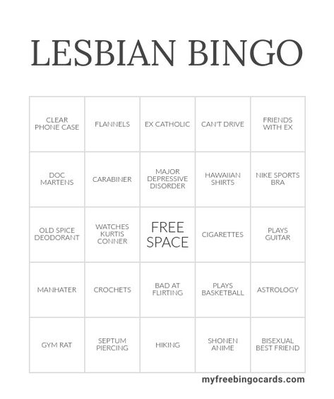 Lesbian Stereotype Bingo, Lgbtq Bingo, Wlw Goals, Gay Bingo, Fun Templates, Free Printable Bingo Cards, Free Bingo Cards, Bingo Sheets, Bingo Template