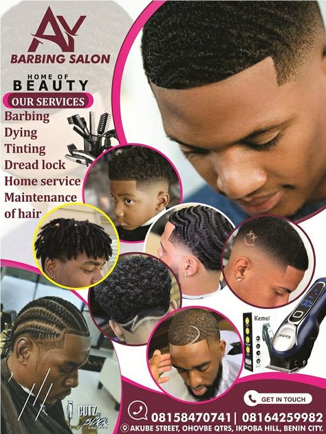 Business Flyer Barber Shop Banner Design, Black Man Haircut, Hair Poster Design, Barber Poster, Man Haircut, Shop Banner Design, Hair Salon Marketing, Haircut Salon, Beauty Salon Posters