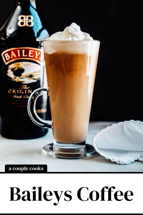 Try Baileys coffee: a delicious Irish coffee with Baileys Irish cream! This spin on the classic is lusciously creamy and cozy. | alcoholic drinks | drinks | cocktails | baileys recipes drinks | irish cream drinks | after dinner drinks | dessert cocktails | alcoholic coffee drinks | #baileys #coffee #baileyscoffee #baileysirishcream #baileysirishcoffee #irishcoffee #irishcoffeebaileys Coffee And Alcohol Drinks, Coffee And Baileys Drinks, Coffee With Baileys Recipe, Baileys Recipes Drinks Coffee, Recipes With Baileys Irish Cream, Irish Coffee Recipe Baileys, Baileys Coffee Recipes, Coffee With Baileys Irish Cream, Irish Cream Recipes