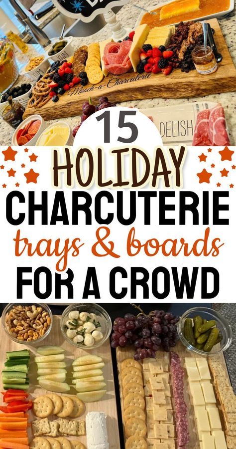 15 Holiday Charcuterie Trays and Boards For A Crowd - such easy shareable snacks for party events! These DIY finger food appetizer platters will feel large groups or small gathering - such festive holiday party food! Appetizer Trays Ideas Finger Foods, Easy Party Trays Finger Foods, Crackers And Dip Charcuterie Board, Tiered Tray Appetizers, Diy Party Trays Food Ideas, Appetizers For Grazing Table, Finger Foods Charcuterie Board, Simple Relish Tray Ideas, Charcuterie Board For Large Group