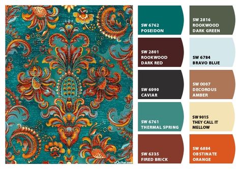 Victorian Paint Colors Interior Colour Schemes, Bohemian Color Palette Moroccan Style, Persian Color Palette, Copper Color Palette, Best Greige Paint, Best Greige, Bohemian Color Palette, Turquoise Furniture, Yarn Color Combinations