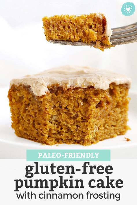 Gluten Free Pumpkin Cake with Cinnamon Frosting - This fluffy, perfectly-spiced pumpkin cake is what fall dreams are made of. It’s the best pumpkin cake I’ve ever tasted! (Paleo-Friendly) // The Best Pumpkin Cake Recipe // Almond flour Pumpkin Cake #glutenfree #cake #pumpkincake #pumpkin #frosting Best Pumpkin Cake, Pumpkin Frosting, Almond Flour Pumpkin, Gluten Free Pumpkin Cake, Almond Flour Desserts, Pumpkin Cake Recipe, Cinnamon Frosting, Gluten Free Pumpkin Spice, Almond Flour Cakes