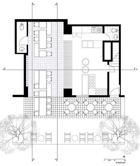 Gallery of Small Cafe Designs: 20 Aspirational Examples in Plan & Section - 49 Small Cafe Floor Plan, Cafe Plan Architecture, Cafeteria Plan, Cafe Floor Plan, Cafe Plan, Restaurant Floor Plan, Cafe Designs, Cafeteria Design, Restaurant Layout