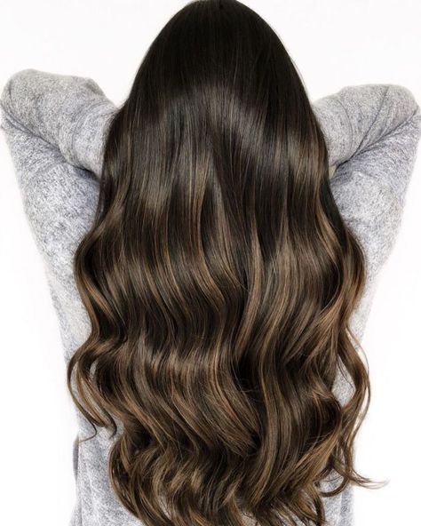 Mushroom Brown Highlights, Highlights For Black Hair, Dark Brunette Balayage, Dark Balayage, Dark Chocolate Hair, Balayage Straight Hair, Balayage Straight, Balayage Long Hair, Dark Hair Color