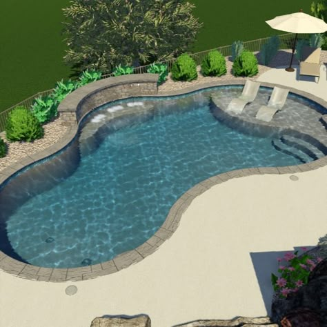 Stay tuned... Can't wait to see this Gunite Pool project finished. Pool Entry Ideas, Best Backyard Pool Designs, Pool Without Spa, Pools Right Off Patio, Pool Area Privacy Ideas, Realistic Pool Ideas, Free Form Pool With Hot Tub, Built In Swimming Pools, Small Free Form Pools