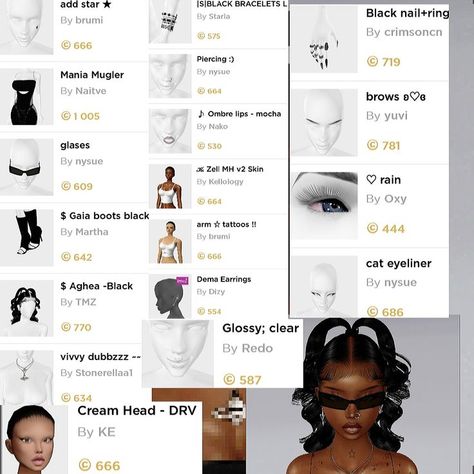 Imvu Heads Names, Imvu Accessories, Imvu Makeup, Imvu Heads, Imvu Hair, Imvu Fits, Makeup Names, Imvu Outfits, Imvu Outfits Ideas Cute