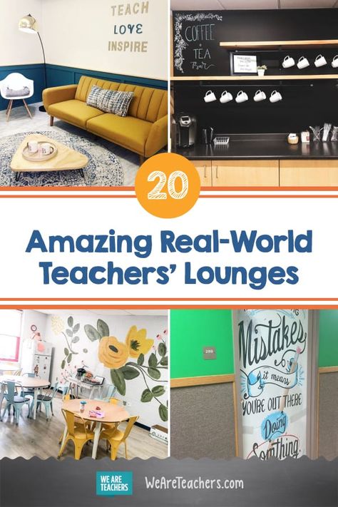 Staff Room Decor Ideas, Teachers Staffroom Ideas, Zen Break Room, Teachers Staff Room Design, Employee Breakroom Decor Ideas, Principal's Office Design School, Teacher Lounge Wall Decor, Teacher’s Lounge Bulletin Board, Staff Room Makeover