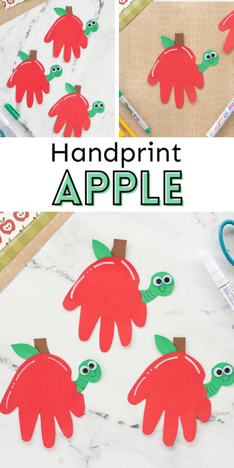 Try creating this fun handprint apple craft during fall and back-to-school season as a fun keepsake for your kids. September Kids Crafts, Apple Craft For Kids, Apple Crafts Preschool, Fall Handprint Crafts, Apple Crafts, Prek Crafts, September Crafts, Fall Activity, Apple Craft