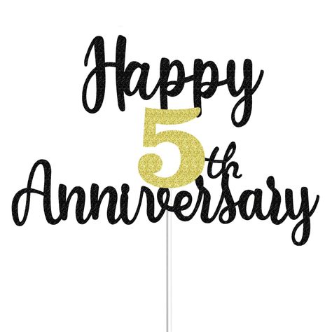 PRICES MAY VARY. 【HAPPY ANNIVERSARY CAKE TOPPER】Packaging includes 1pcs 'Happy 5th Anniversary' cake topper. The topper is approximately 6.3” x 4.4”(W x H) and the pick is 6” long. Light weight, won't sink like the metal toppers. Great Ideal for 8-20 inches cakes. 【PREMIUM PARTY SUPPLIE】This happy 5th anniversary party decoration is made of quality single-sided glitter powder card and food-grade plastic, beautiful font, and the glitter on the surface is not easy to fall off, so you can use it wi 5 Year Anniversary Cake, 5th Anniversary Cake, Decorations For Wedding, Happy Anniversary Cakes, Company Anniversary, Anniversary Party Decorations, 5 Year Anniversary, Anniversary Wishes, Long Light