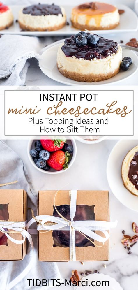 Instant Pot Mini Cheesecakes are easy and delicious. They are great as gifts or as yummy treats to freeze and enjoy individually! #cheesecake #instantpot #neighborgift #christmas Mini Cheesecake Recipes, Instant Recipes, Instant Pot Dinner Recipes, Mini Cheesecakes, Instapot Recipes, Instant Pot Pressure Cooker, Cooking On The Grill, Pressure Cooker Recipes, How Sweet Eats