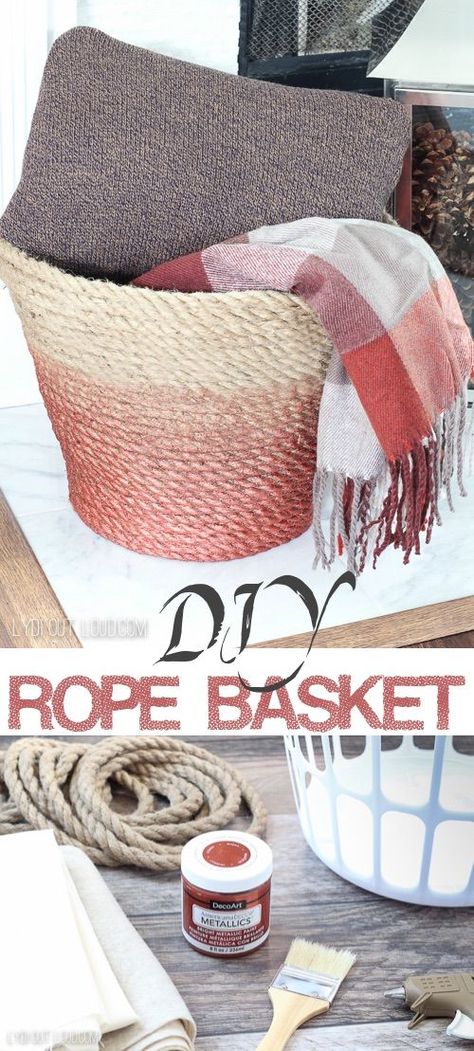 Turn an old laundry basket into a beautiful rope basket! This easy craft idea is a great way to spruce up your home decor. #crafts #projects #basket #homedecor #diy #instrupix @lydioutloud Rope Baskets, Basket Uses, Diy Simple, Diy Basket, Rope Crafts, Rope Basket, Adult Crafts, Design Del Prodotto, Easy Craft