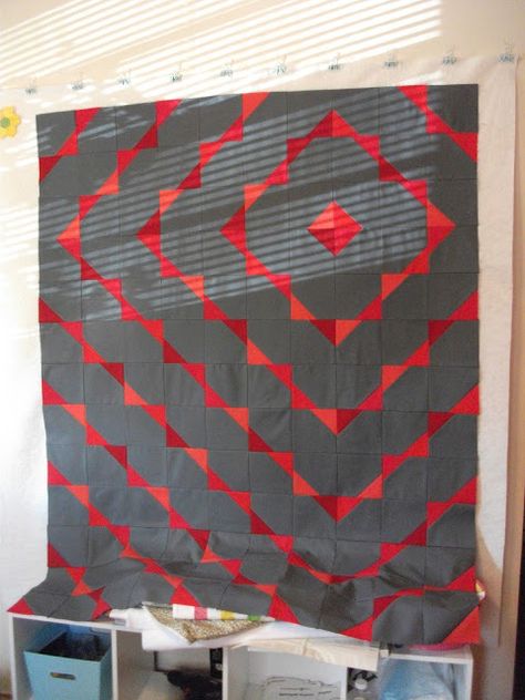 Top done! ~ Tales of Ineptitude Improvised Quilts, Half Square Triangle Quilts Pattern, Pecking Order, Modern Quilting Designs, Modern Quilt Blocks, Two Color Quilts, Quilt Modernen, Half Square Triangle Quilts, Quilt Care