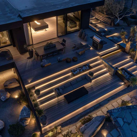 36 Outdoor Decks Enhanced by Thoughtful Lighting Integration Decking Lights Ideas, Under Decking, Life Casting, Outdoor Decks, Integrated Lighting, Under Decks, Quiet Evening, Lighting Concepts, Line Light