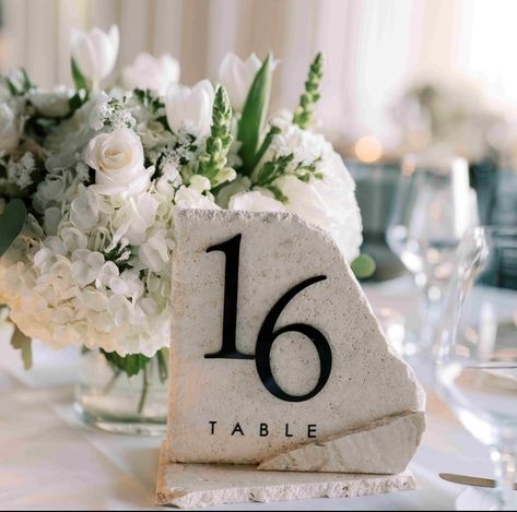 Stone Wedding Centerpieces, Rock Table Numbers Wedding, Table Numbers Wedding Stone, Concrete Table Numbers, Mr Mrs Table Wedding Decor, Marble Table Numbers, Wedding Table Numbers Ideas, Stone Table Numbers, Black Tie Wedding Decor