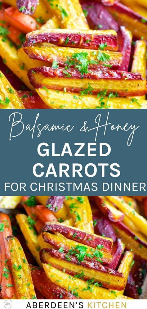 Looking for an easy healthy side dish for  Thanksgiving or Christmas Dinner? Balsamic Honey Glazed Rainbow Carrots are perfect with roasted chicken or grilled steak? We are using rainbow carrots to make this side dish extra pretty! Glazed Rainbow Carrots Recipe, Tri Colored Carrots Recipe, Glazed Rainbow Carrots, Rainbow Carrots Recipe, Rainbow Carrot Recipes, Balsamic Glazed Carrots, Carrot Recipes Side Dishes, Side Dish For Thanksgiving, Easy Healthy Side Dishes