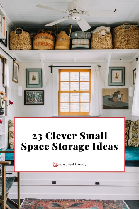 Shelving For Small Spaces, Increase Storage In Small House, Small Condo Organization, Wall Storage For Small Bedroom, Tiny Studio Storage Ideas, Small Space Style, Tiny Space Solutions, Room Separating Ideas, Storage For Tiny Apartments