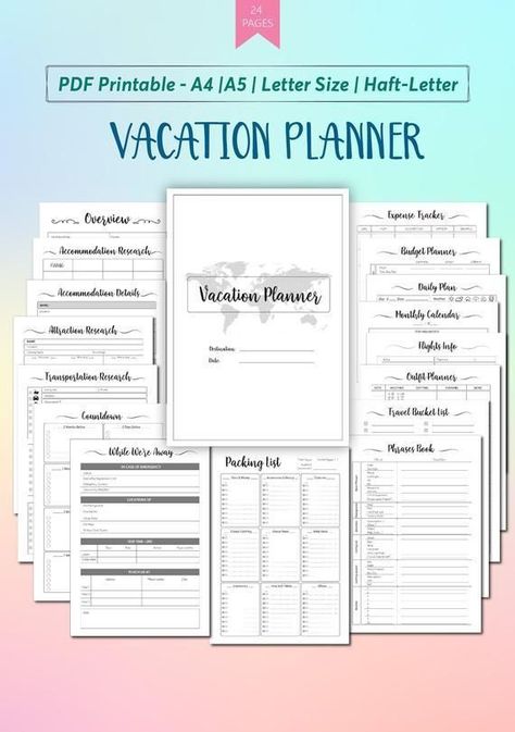 Vacation Planner Template Vacation Planner Printable Template Travel Planner - Simple Template Design kidsplanner #2024digitalplanner #financialplanner🔴 Itinerary Template Free, Vacation Itinerary Template, Vacation Planner Template, Travel Planner Printable, Travel Budget Planner, Travel Planner Template, Travel Packing List, Itinerary Planner, Budget Planner Template