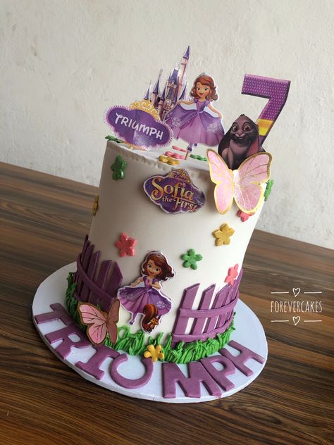 Fondant birthday cake Sofia The First Birthday Cake, Baby Cake Design, Sofia The First Cake, Fondant Cakes Birthday, Cakes Design, Baby Cartoon Drawing, Fondant Cake Designs, Buttercream Cake Decorating, Baby Birthday Cakes