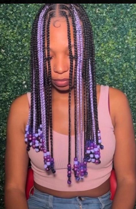 Peekaboo Hairstyles Braids, Braids With Purple Beads, Purple Peak A Boo Hair, Purple Peekaboo Braids, Peekaboo Braids With Beads, Peak A Boo Hair, Peekaboo Braids, Purple Box Braids, Blue Braids