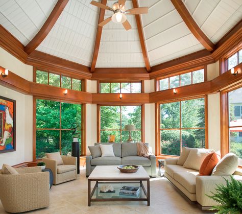 Circular Room Ideas, Octagon Sunroom, Octagon Living Room, Octagon Room, Circular House, Radial Balance, Octagon House, Peace Pipe, Sunroom Decorating