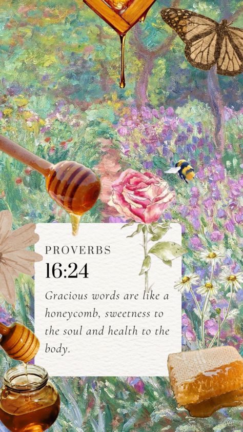 Proverbs 16:24- Bible Verse Collage wallpaper, Christian kindness honeycomb aesthetic background Journaling Ideas For Beginners, Creative Bible Journaling, Bible Journaling Ideas, Inspire Bible, Gospel Bible, Creative Bible, Journaling Tips, Prayer Journaling, Bible Verse Background