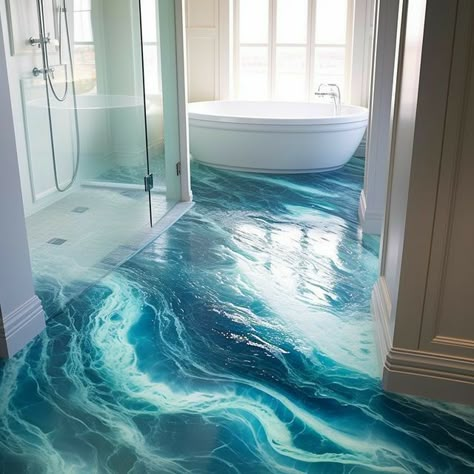 Ocean Theme Home Decor, Blue Theme Bathroom, Blue Bathroom Ideas Ocean, Netflix Watching, Siren Tattoos, Ocean Bathroom Decor, Ocean Themed Bathroom, Ocean Bathroom, Beach Room