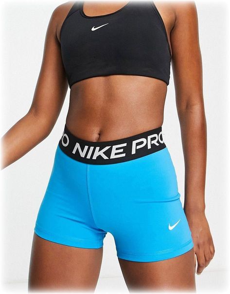 Blue Workout Outfit, Workout Shorts Outfit, Blue Nike Pros, Nike Fitness, Workout Clothes Nike, Legging Shorts, Nike Spandex, Outfit Shorts, Cute Nike Outfits