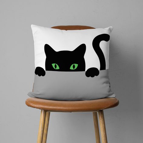 Black Cat Pillow Cover, Cute Cat Illustration Cushion Cover, Any Size Pillow, Decorative Custom Pillow Cover, Cover Only, Unique Decor - Etsy Canada Black Cat Pillow, Cat Pillow Cover, Cute Cat Illustration, Cat Throw Pillow, Cat Cushion, Custom Pillow Covers, Stuffed Animal Cat, Cat Pillow, Cat Posters