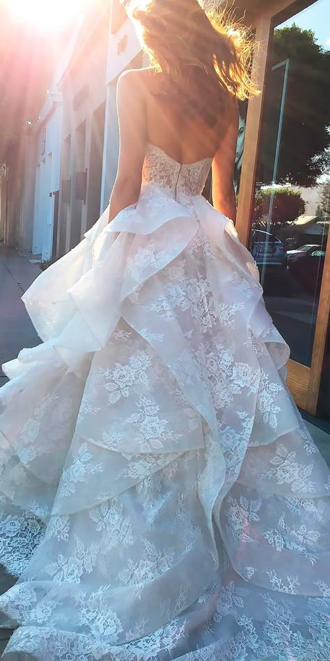 Wedding Dresses Tiered Skirt, Wedding A-line Dresses With Ruffles, Wedding Dress Layered Skirt Ruffles, Flirty Ruffled Wedding Dresses, Luxury Romantic Ruffled Wedding Dress, Wedding Dress Ruffles, Wedding Dress With Asymmetrical Ruffled Skirt, Ruffles Wedding Dress, Ruffle Wedding Gown