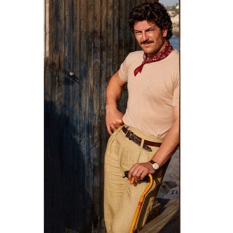 Neckerchief Outfit Men, Gerardo Cavaliere, Neckerchief Outfit, Western Outfit Men, Bonaroo Outfit, Vintage Italian Fashion, Professor Style, California Cowboy, 70s Fashion Men