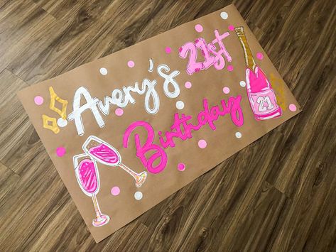 Another one 🤩💗✨ Banner For Birthday Party, Brown Paper Banner 21st Birthday, 21st Birthday Banner Painted, 21st Birthday Banner Ideas, 21 Birthday Sign Ideas, 21st Banner Ideas, Hand Painted Banner, 21 Birthday Banner, Party Banner Ideas