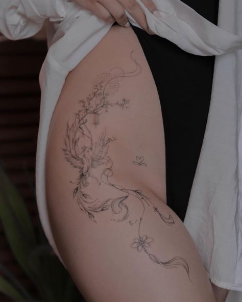 female side tattoos Female Side Tattoos, Anastasia Tattoo, Statement Tattoo, Side Hip Tattoos, Side Tattoos Women, Side Thigh Tattoos, Arm Sleeve Tattoos For Women, Thigh Tat, Hip Thigh Tattoos