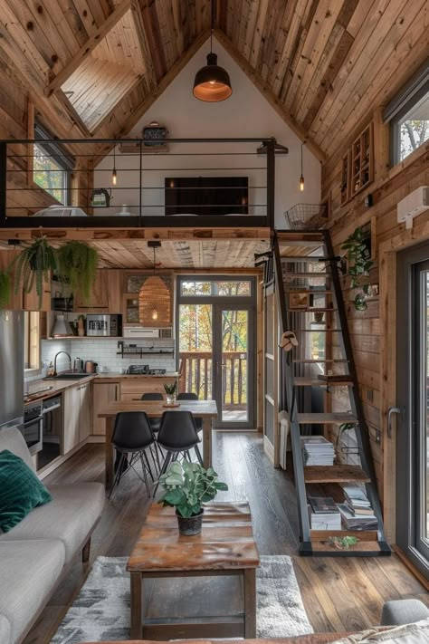 (9) Facebook Mountain Tiny Cabin, Cozy Cabin Living Room, Tiny Loft, Loft House Design, Plush Furniture, Cabin Living Room, Small Cottage Homes, Tiny House Loft, Tiny House Inspiration