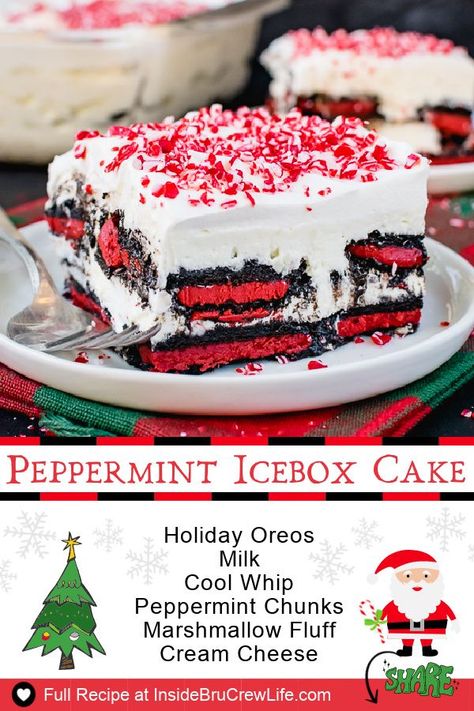 Peppermint Oreo Icebox Cake, Oreo Icebox Cake, Dessert For Christmas, Peppermint Ice Cream, Easy No Bake, Easy No Bake Desserts, Bake Dessert, Icebox Cake, Marshmallow Fluff