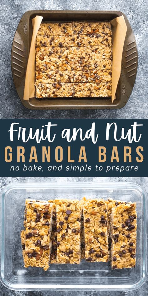 No-bake fruit and nut granola bars are an easy snack to meal prep for your work week! Made with pantry staples, and bursting with flavor thanks for the dried cranberries and blueberries! Fruit And Nut Granola, Nut Granola Bars, Fruit Granola Bars, Almond Butter Snacks, Easy Granola Bars, Gluten Free Meal Prep, Chocolate Granola Bars, Study Snacks, Fruit And Nut Bars