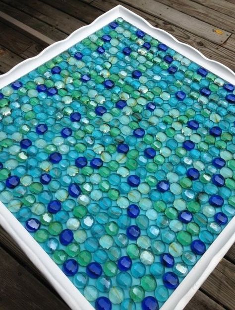 Top of Table, made with glass stones. Marble Tables, Marble Tables Design, Tables Design, Stone Table Top, Glass Pebbles, Pebble Mosaic, Rectangle Table, Glass Top Table, Marble Table