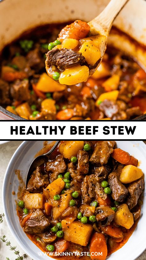 Health Beef Stew, Stu Recipes Beef, Beef Stew With Sweet Potatoes Crockpot, Meal Prep Beef Stew, Beef Stew With Peas, Beef Stew Meal Prep, Skinnytaste Beef Stew, Clean Beef Stew, Healthier Beef Stew