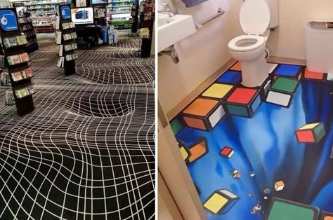 These Floor Optical Illusions Are Basically A Drunk Person's Worst Nightmare Simple Bathroom Designs, Bathroom Floors, Rustic Bathroom Designs, Unique Flooring, Floor Art, Flooring Materials, House Things, Bathroom Floor, Optical Illusion