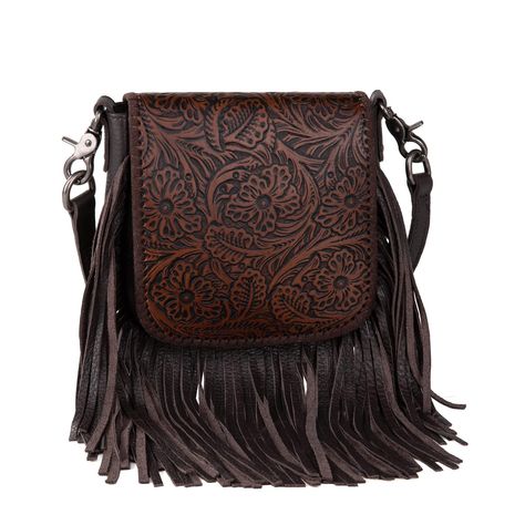 PRICES MAY VARY. Crossbody Bag: Made of genuine leather. The floral tooling and the fringe design aim to provide a unique elegance to your overall energy. A open pocket & zipper pocket on the back. The whipstitch detailing boosts the textural and visual element of the bag. Comes with a detachable and adjustable shoulder strap(48") - adapting to different body types and bag carry experiences. It IS SMALL-SIZE CROSSBODY BAG-Measured 8'' X 2.5" X 6.5" (Drop 24"). Has enough capacity for your belong Fringe Crossbody Purse, Leather Fringe Purse, Western Purses, Cute Country Outfits, Fringe Purse, Women Crossbody Bag, Crossbody Handbags, Purses For Women, Cute Nike Shoes