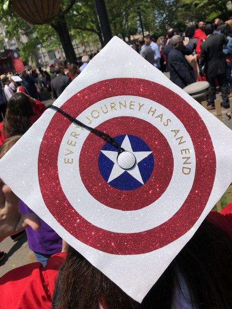 Captain America graduation CAP Cap Decoration Graduation Marvel, Swiftie Graduation Cap, Graduation Cap Marvel, Captain America Graduation Cap, Grad Cap Ideas Marvel, Marvel Grad Cap, Marvel Graduation Cap, Marvel Graduation Cap Ideas, Star Wars Graduation Cap