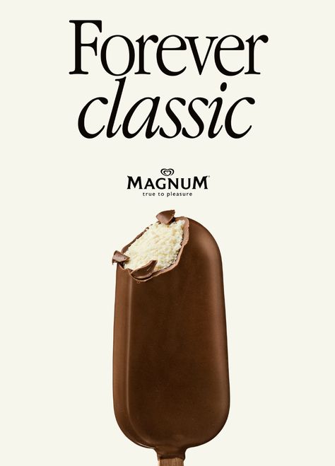 Magnum Classic on Behance Minimal Advertising, Premium Advertising, Classic Graphic Design, Print Advertising Design, Brand Ads, Food Advertisement, Brand Advertisement, Food Posters, Classic Advertising